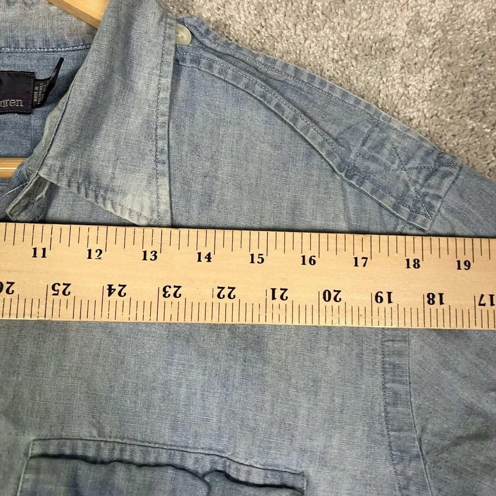 VTG Polo Ralph Lauren Chambray Shirt Mens XL Blue Long Sleeve Utility Workwear